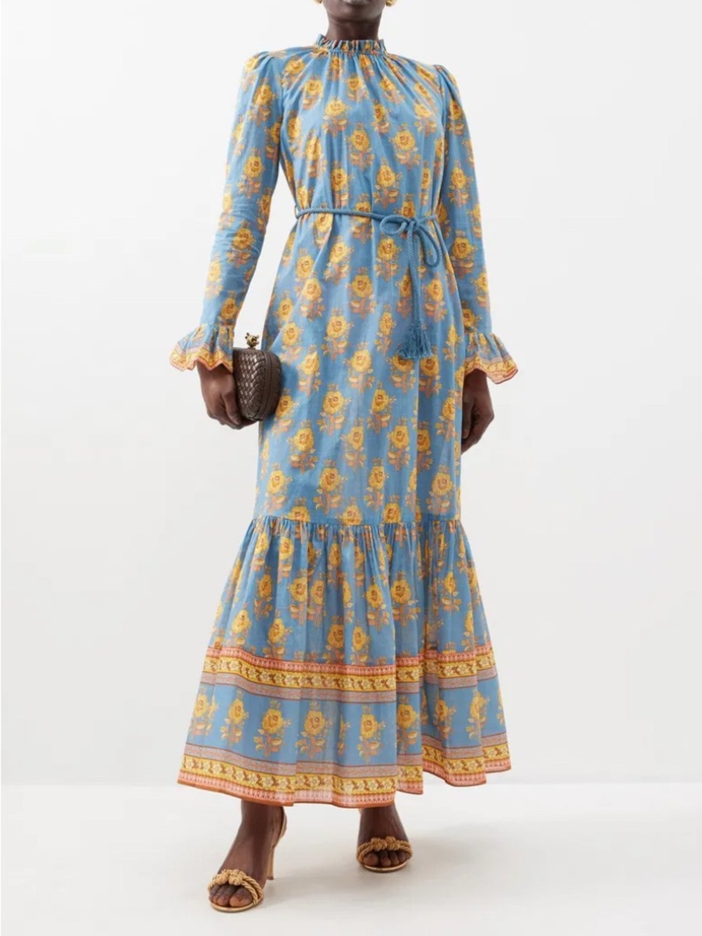 Zimmermann Blue and Yellow Floral Long-Sleeve Maxi Dress with Belt